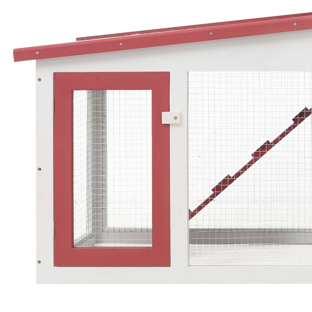 Stort utendørs kaninbur rød og hvit 201x45x85 cm tre