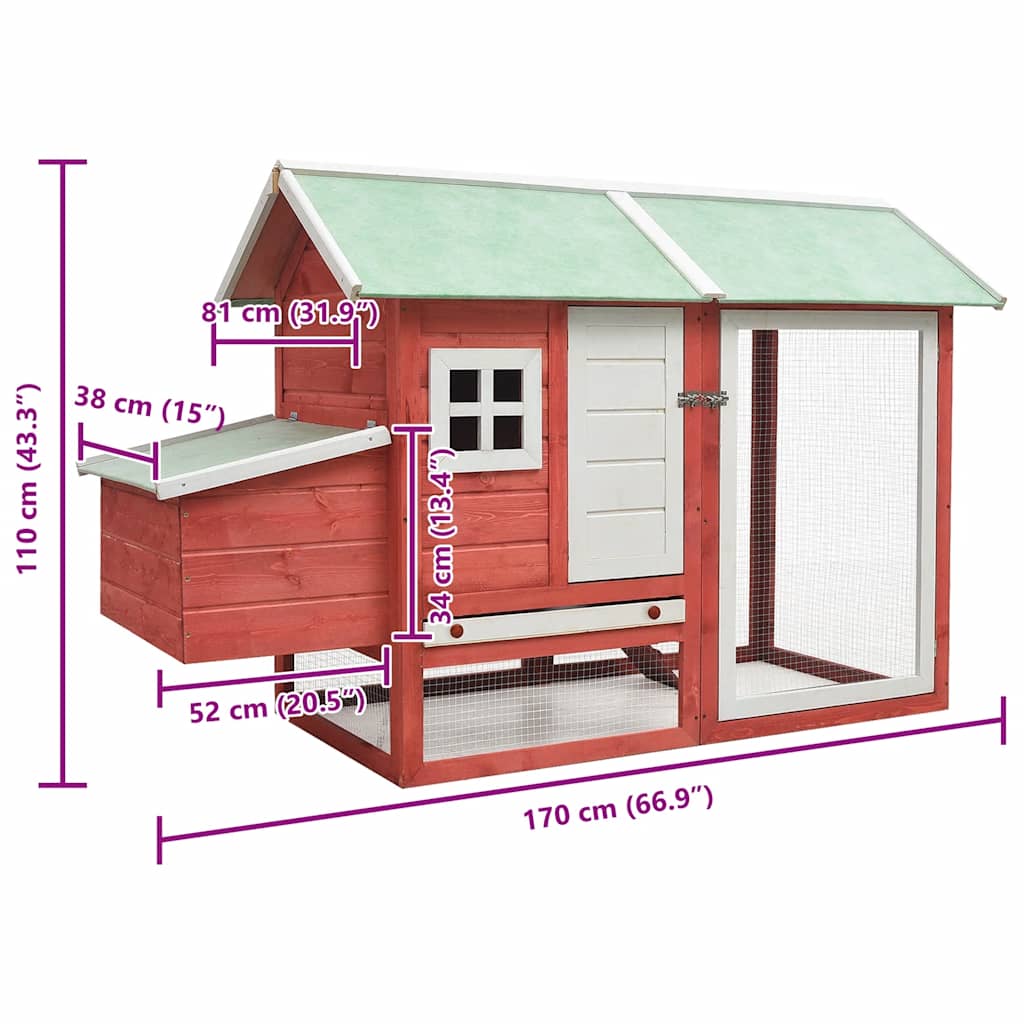 Kyllingbur rød 170x81x110 cm heltre furu og gran