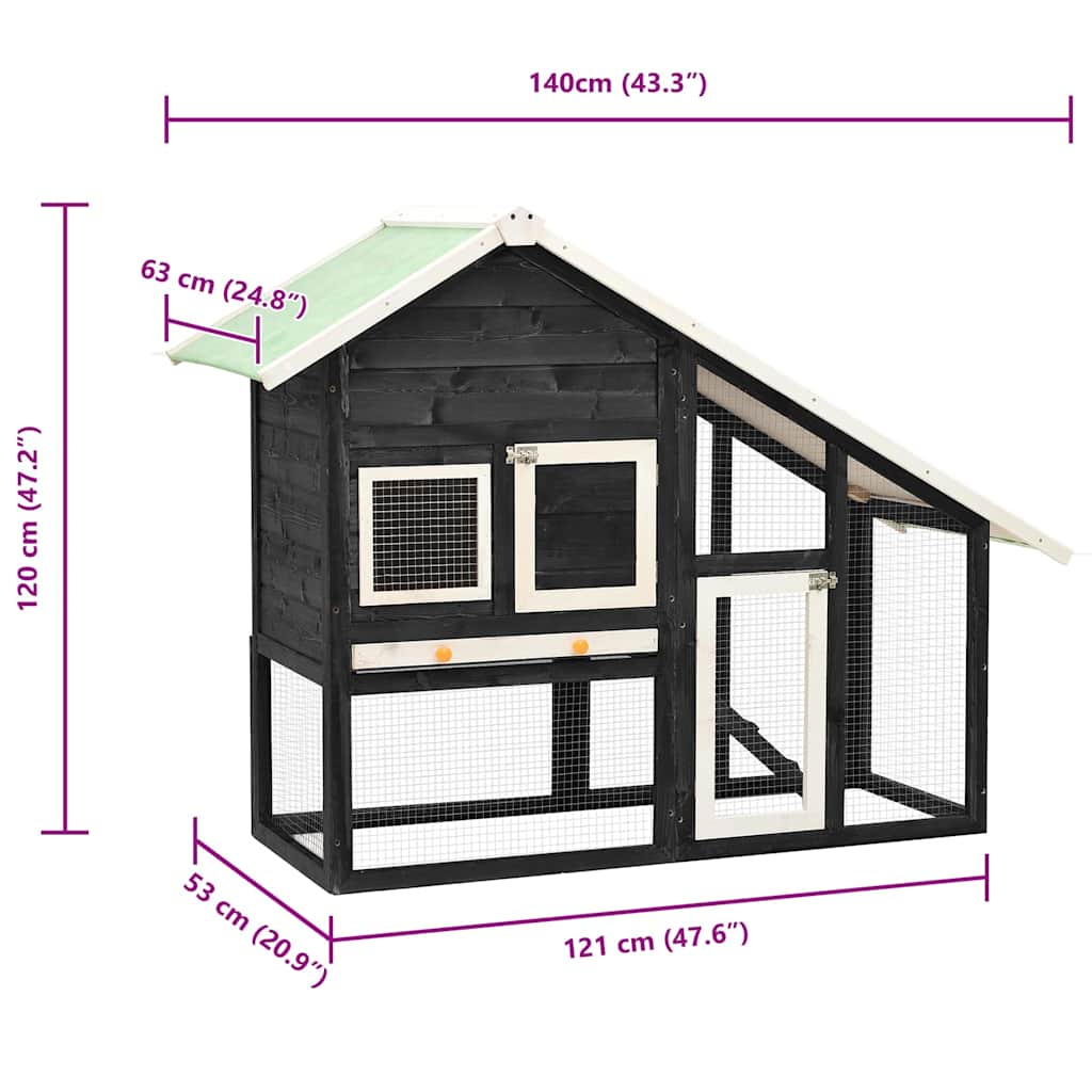 Kaninbur grå og hvit 140x63x120 cm heltre gran