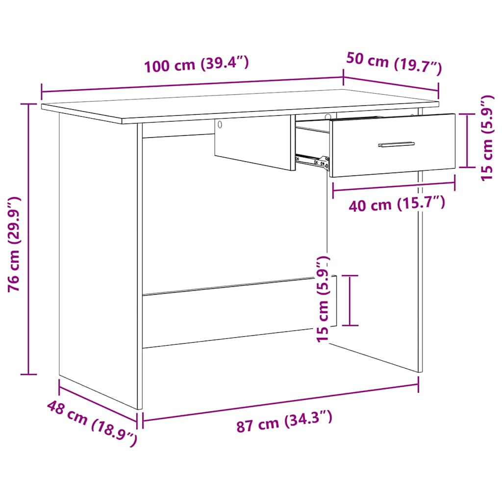 Skrivebord hvit 100x50x76 cm konstruert tre