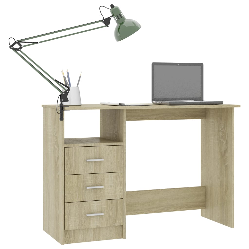 Skrivebord med skuffer sonoma eik 110x50x76 cm sponplate