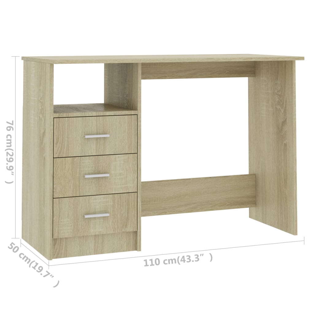 Skrivebord med skuffer sonoma eik 110x50x76 cm sponplate