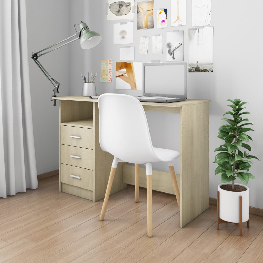 Skrivebord med skuffer sonoma eik 110x50x76 cm sponplate