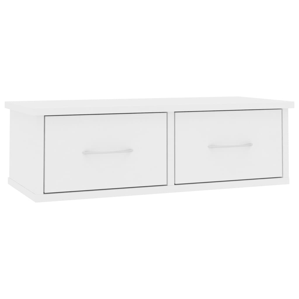Veggmontert hylle med skuff hvit 60x26x18,5 cm konstruert tre