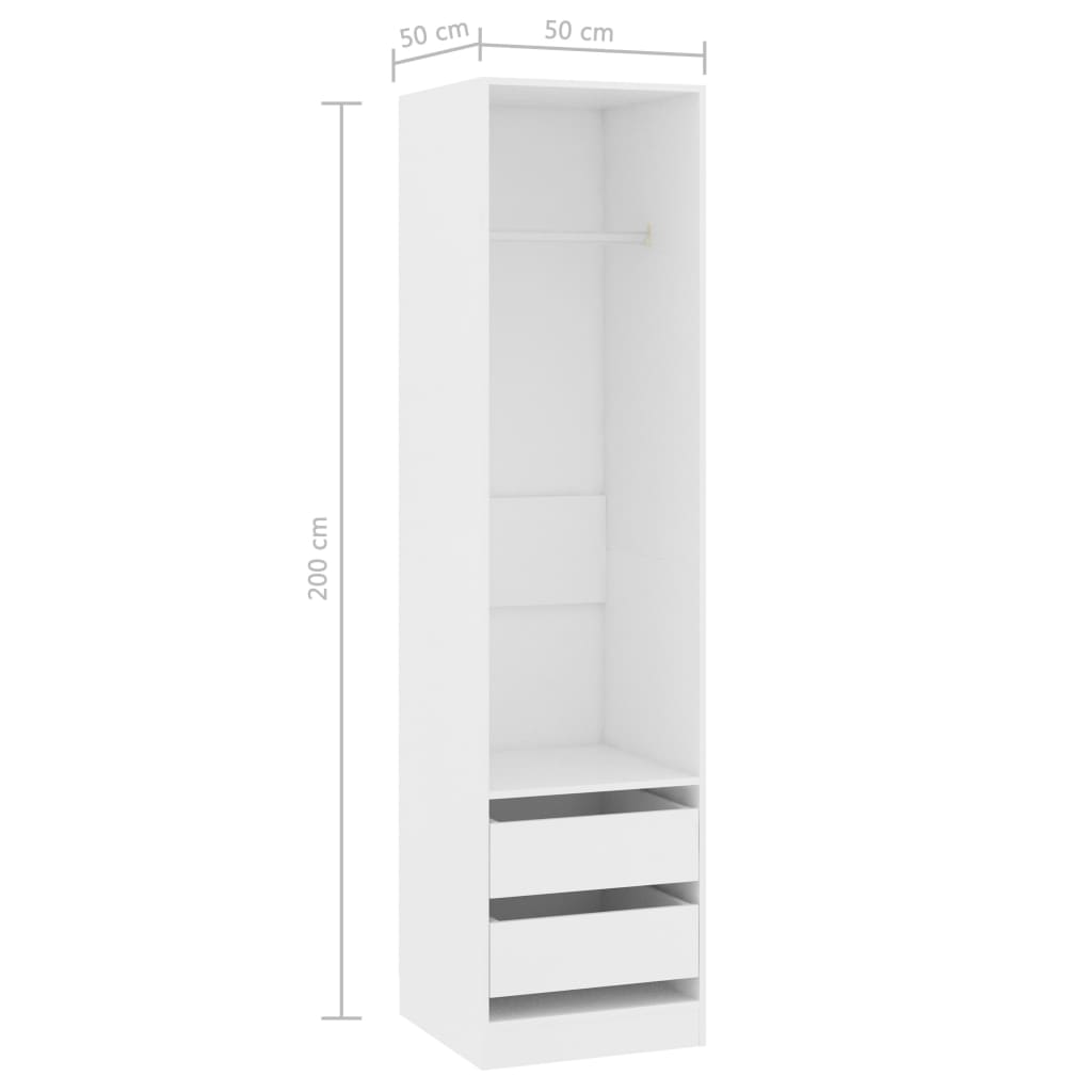 Garderobe med skuffer hvit 50x50x200 cm konstruert tre
