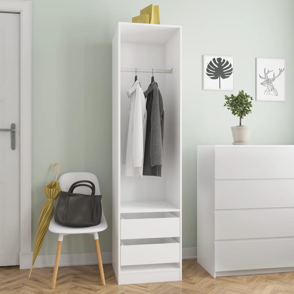 Garderobe med skuffer hvit 50x50x200 cm konstruert tre