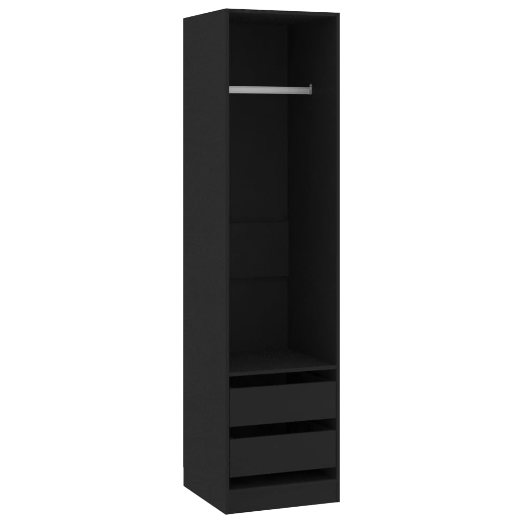 Garderobe med skuffer svart 50x50x200 cm konstruert tre