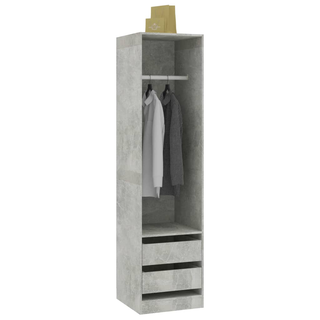 Garderobe med skuffer betonggrå 50x50x200 cm konstruert tre