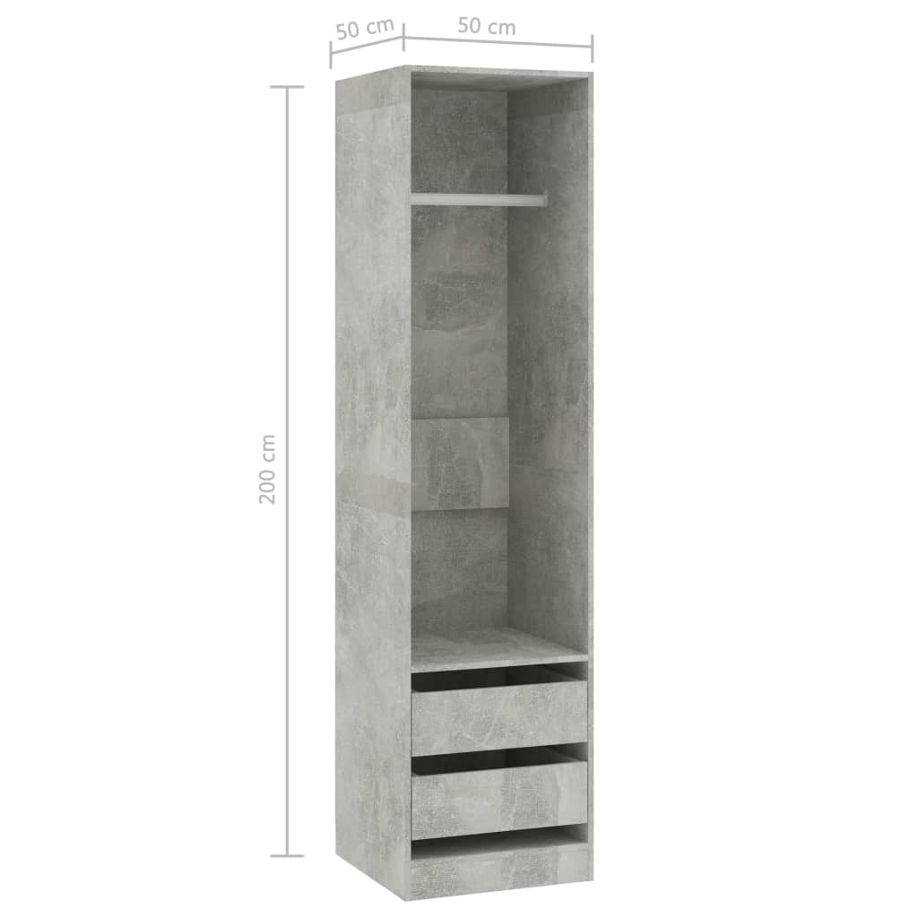 Garderobe med skuffer betonggrå 50x50x200 cm konstruert tre