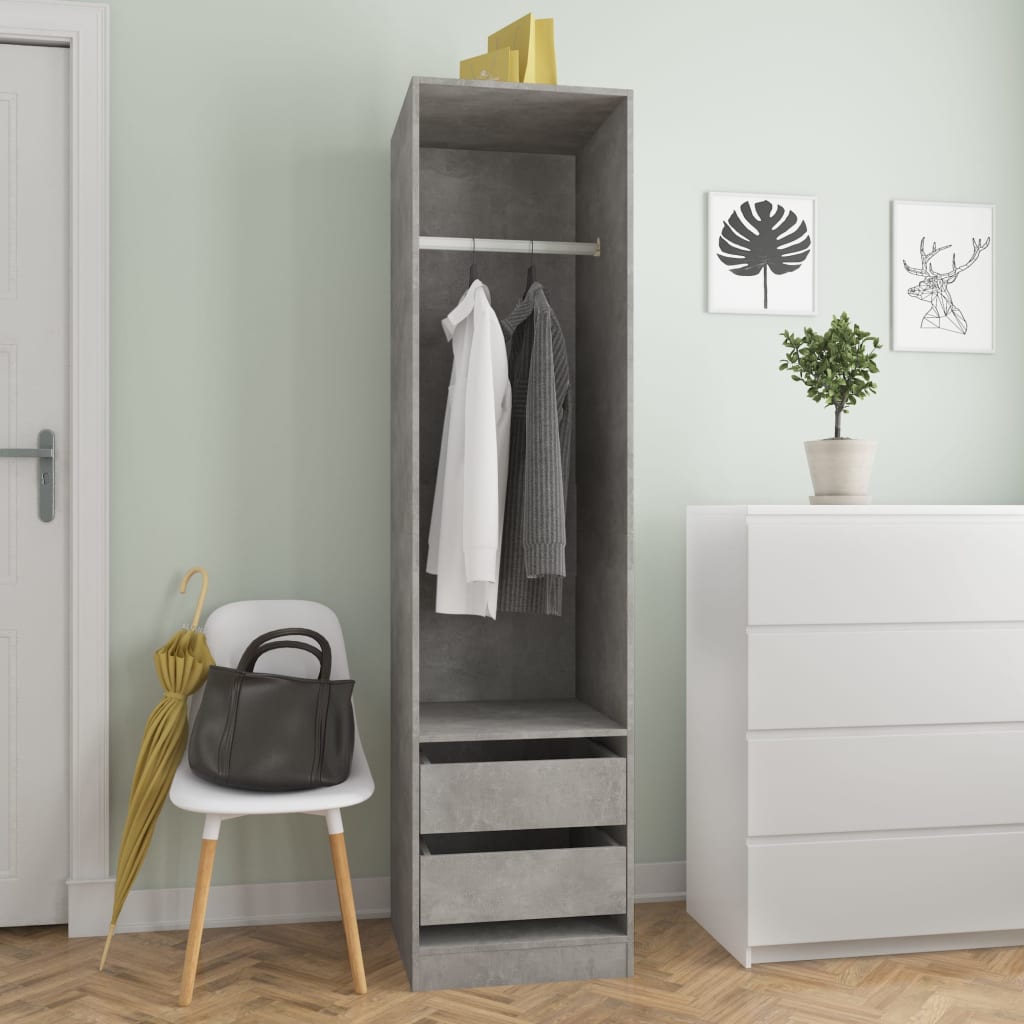 Garderobe med skuffer betonggrå 50x50x200 cm konstruert tre