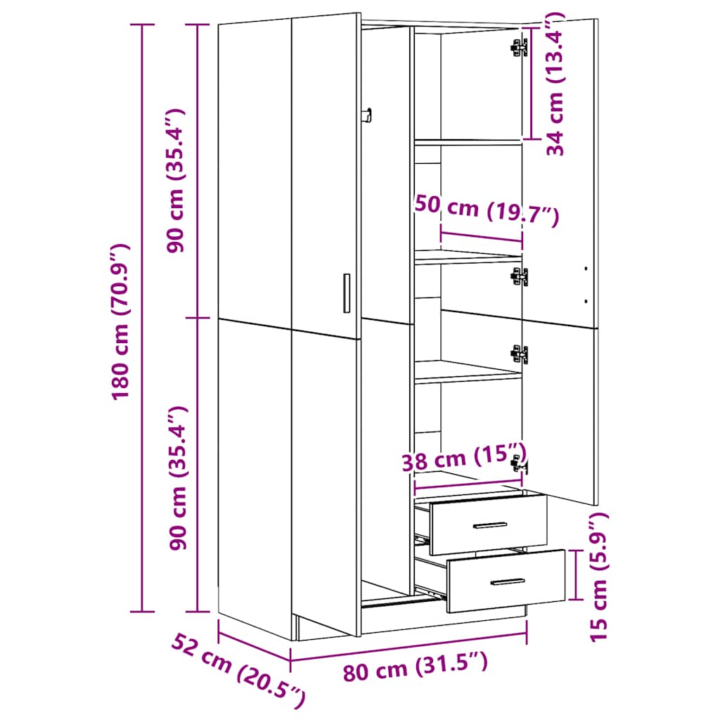 Garderobe hvit 80x52x180 cm konstruert tre