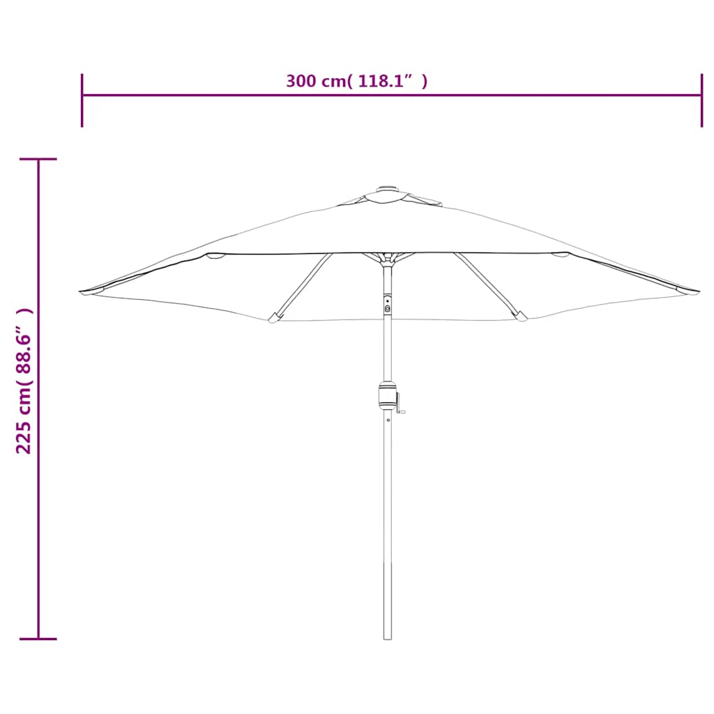 Parasoll med LED-lys og stålstang 300 cm svart