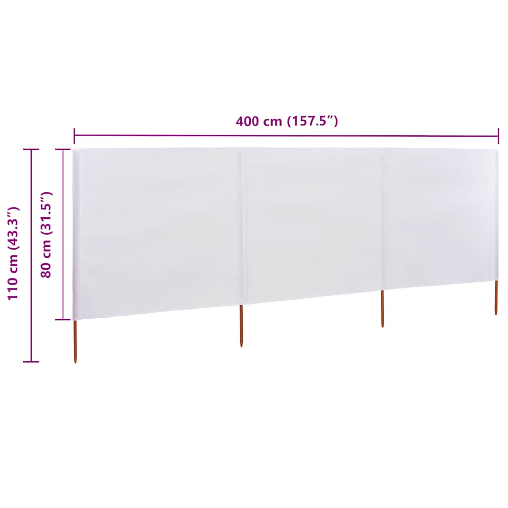 Vindskjerm 3 paneler stoff 400x80 cm sandhvit vidaXL