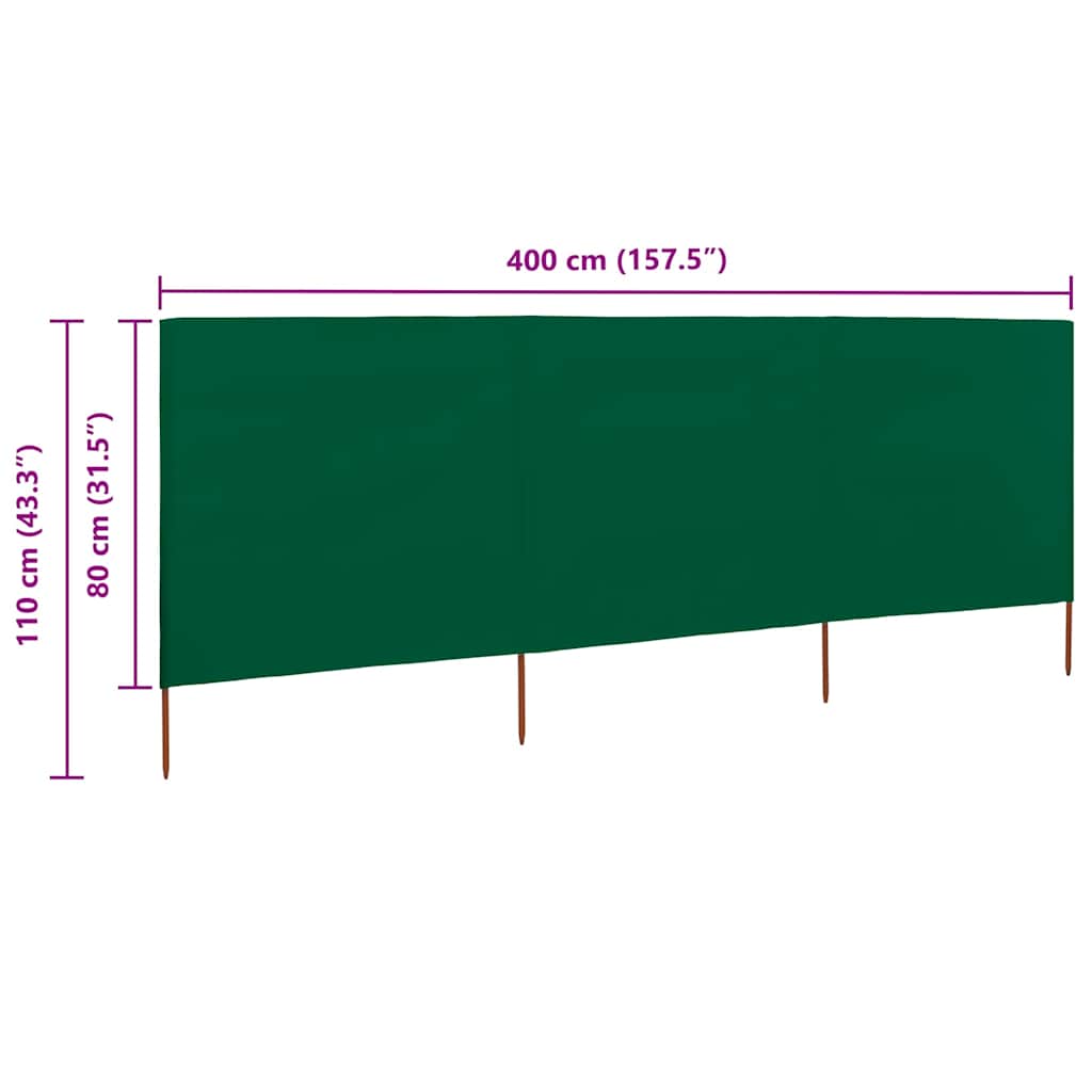 Vindskjerm 3 paneler stoff 400x80 cm grønn vidaXL
