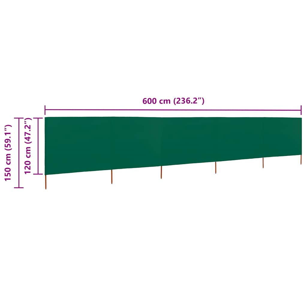 Vindskjerm 5 paneler stoff 600x120 cm grønn vidaXL