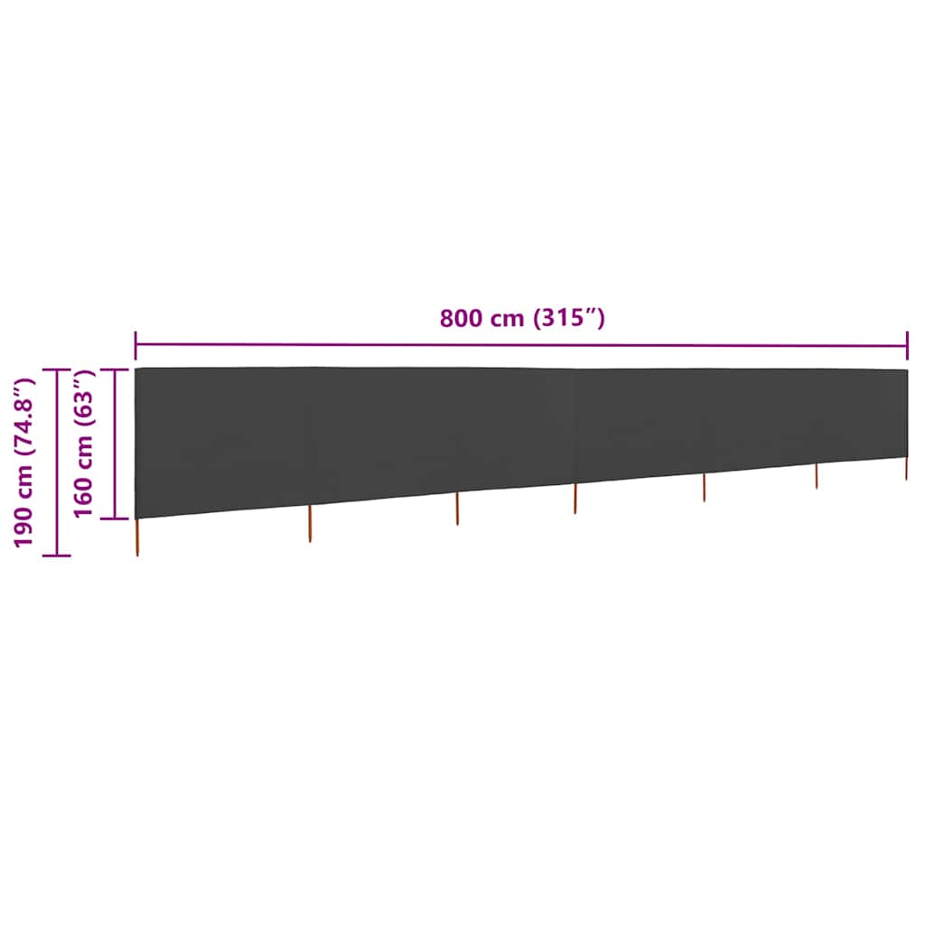 Vindskjerm 6 paneler stoff 800x160 cm antrasitt vidaXL
