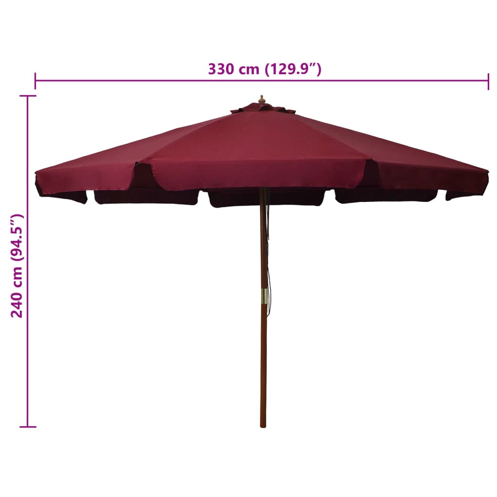 Parasoll med trestang 330 cm burgunder