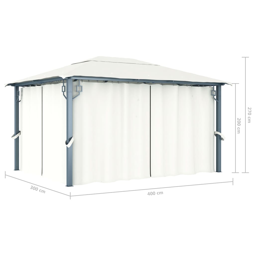 Paviljong med gardin 400 x 300 cm kremhvit aluminium