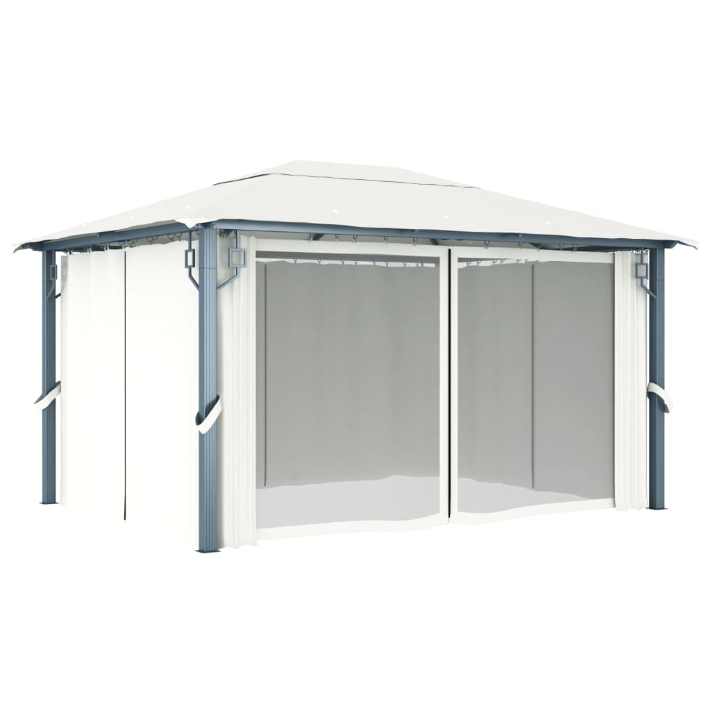 Paviljong med gardin 400 x 300 cm kremhvit aluminium