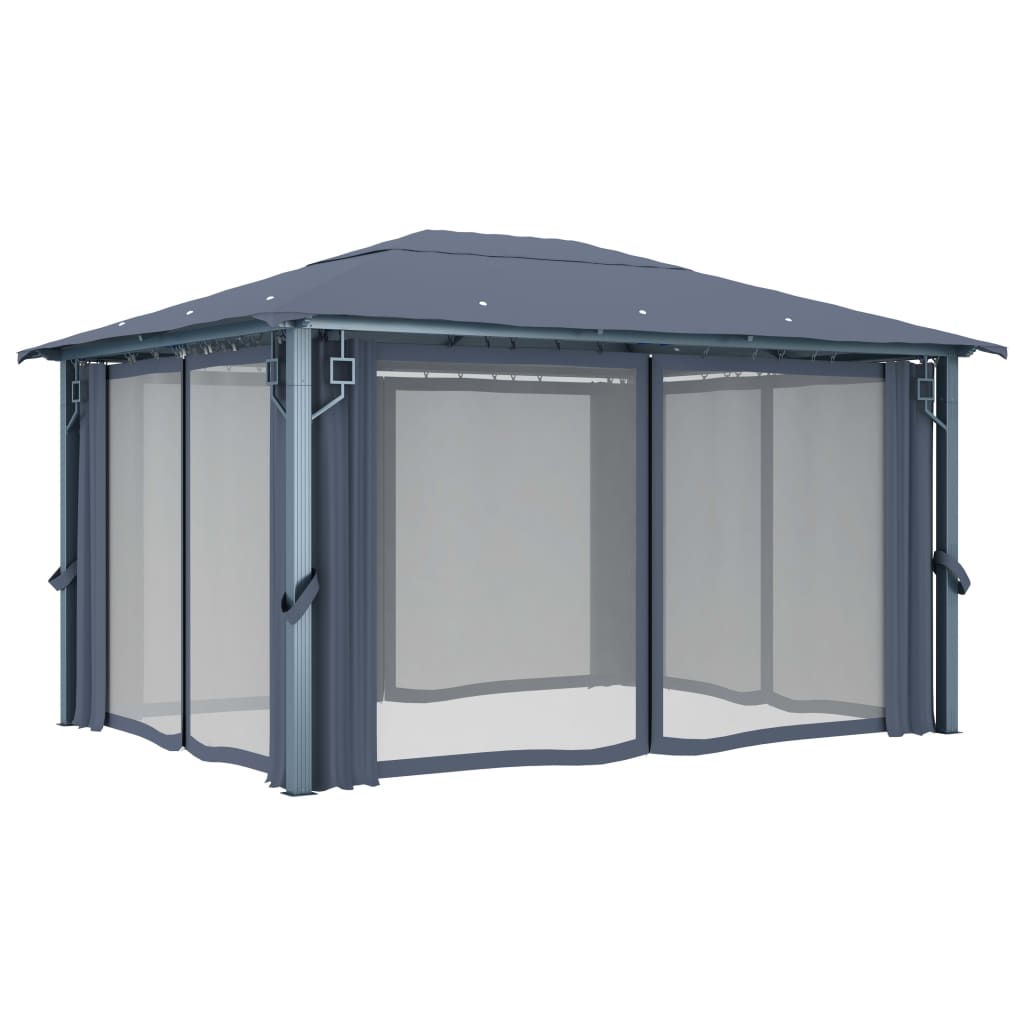 Paviljong med gardin 400 x 300 cm antrasitt aluminium