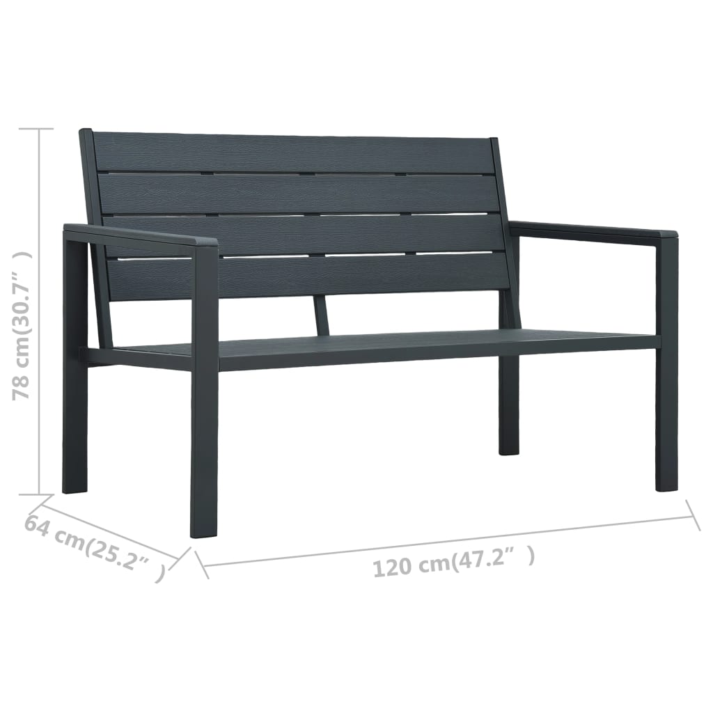 Hagebenk 120 cm HDPE grå treutseende vidaXL