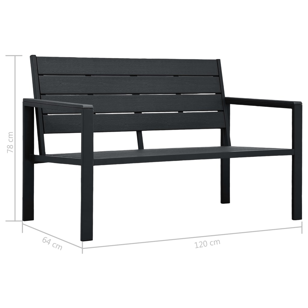 Hagebenk 120 cm HDPE svart treutseende vidaXL