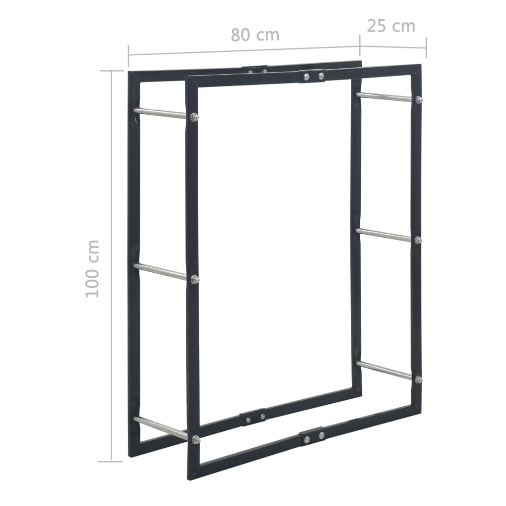 Vedstativ svart 80x25x100 cm stål