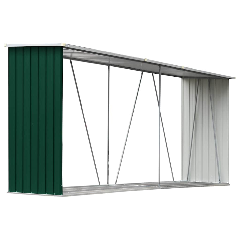 Vedskjul galvanisert stål 330x84x152 cm grønn