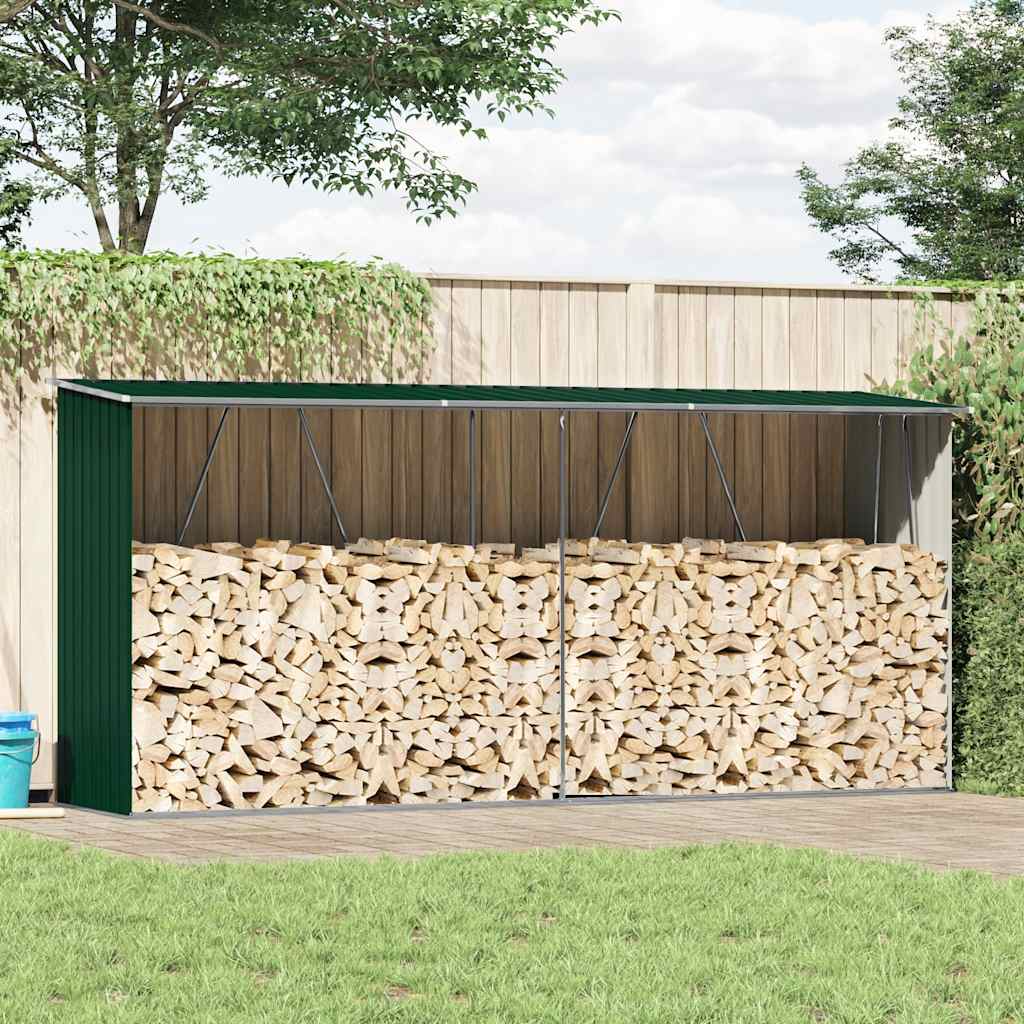 Vedskjul galvanisert stål 330x84x152 cm grønn