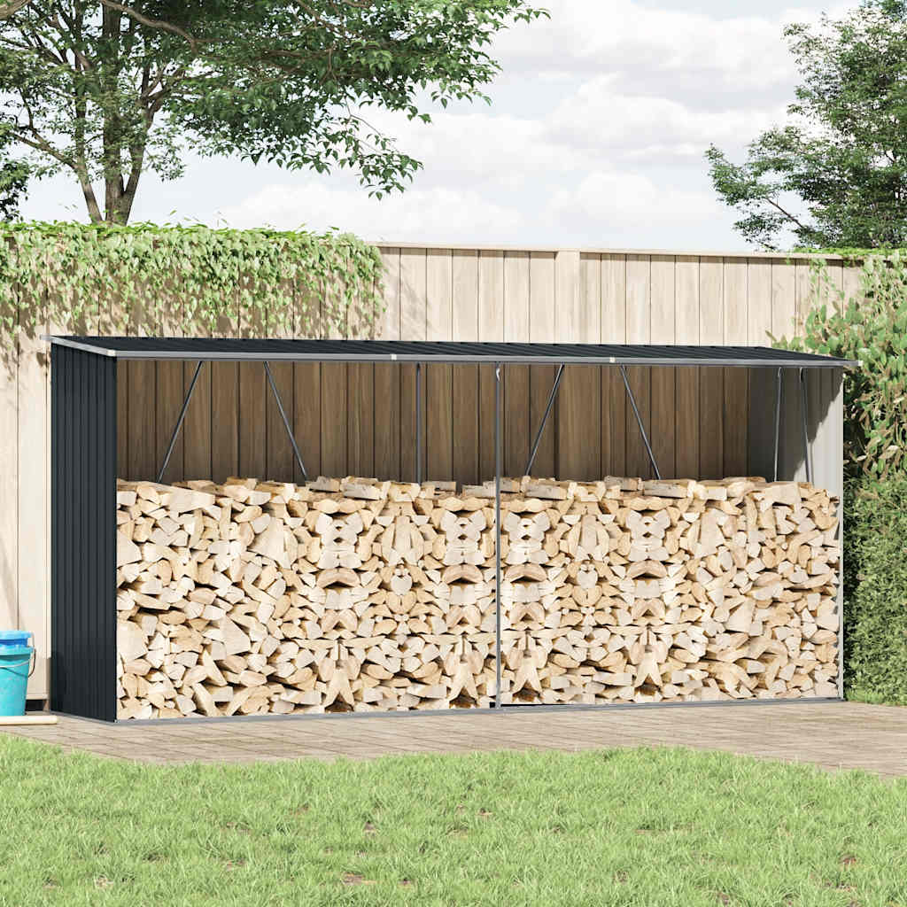 Vedskjul galvanisert stål 330x84x152 cm antrasitt