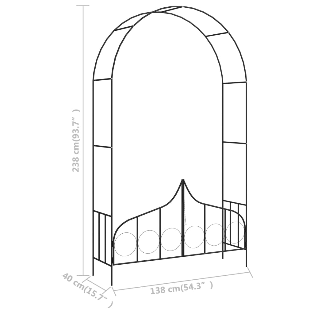 Hagebue med port svart 138x40x238 cm jern