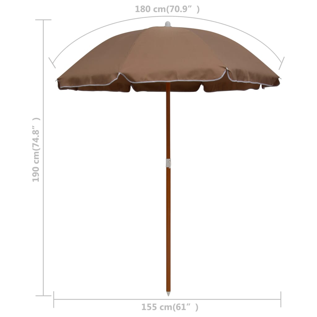 Hageparasoll med stålstang 180 cm gråbrun