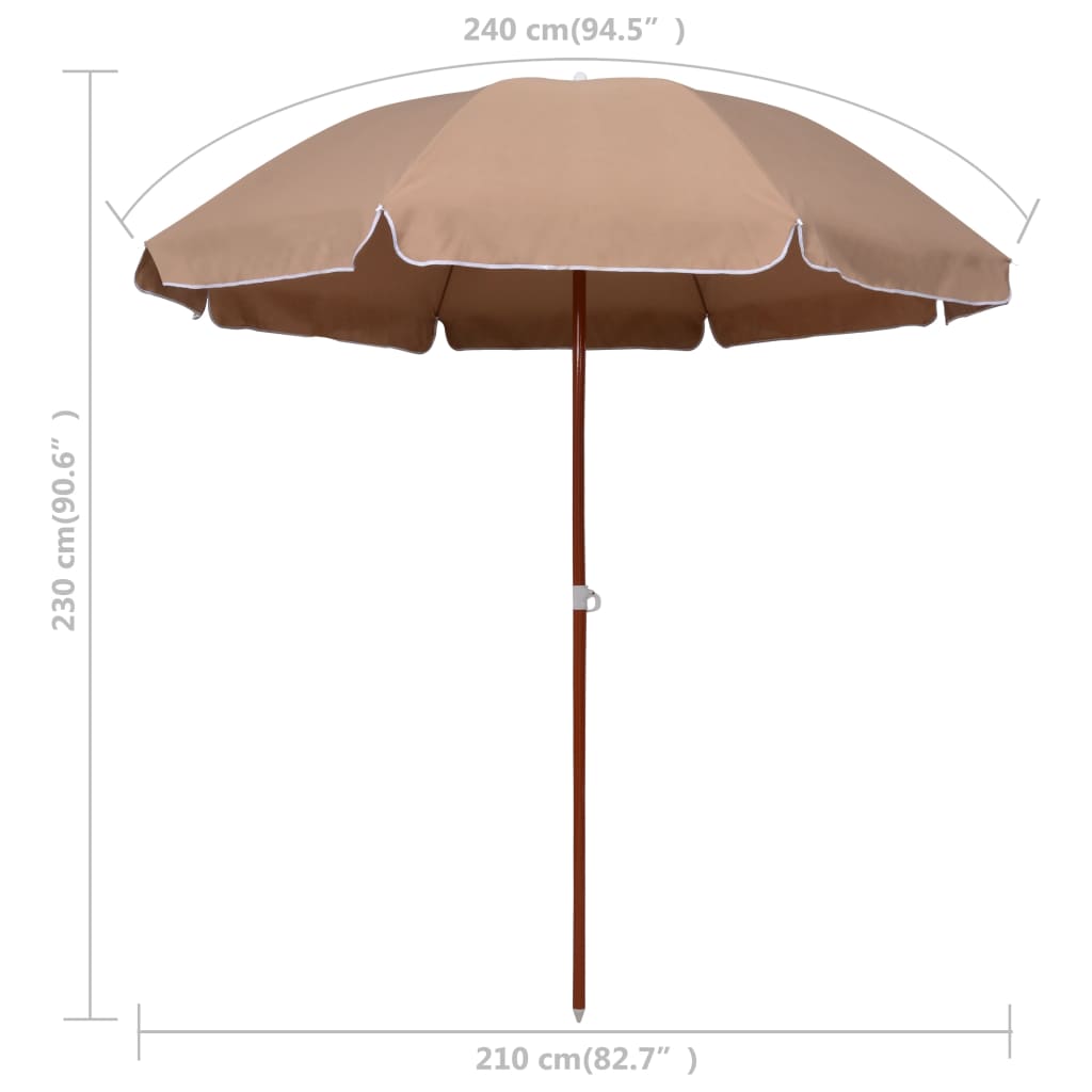 Hageparasoll med stålstang 240 cm gråbrun