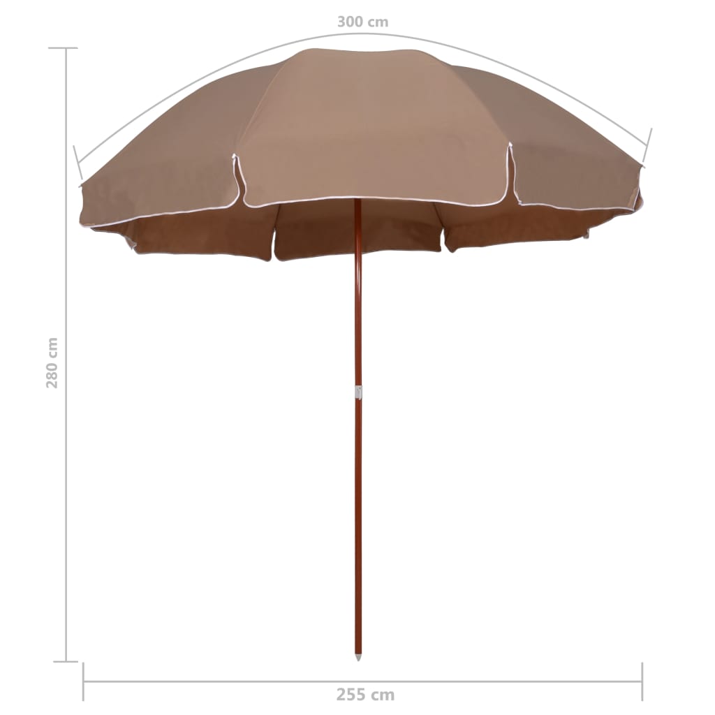 Parasoll med stålstang 300 cm gråbrun