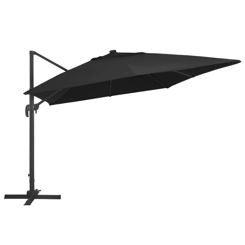 Hengeparasoll med LED-lys og aluminiumsstang 400x300 cm svart