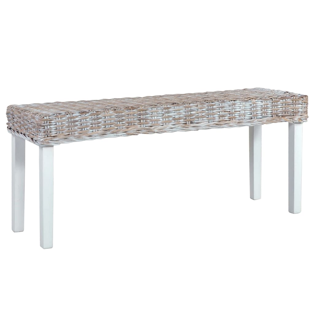 Benk 110 cm hvit naturlig kubu-rotting og heltre mahogni