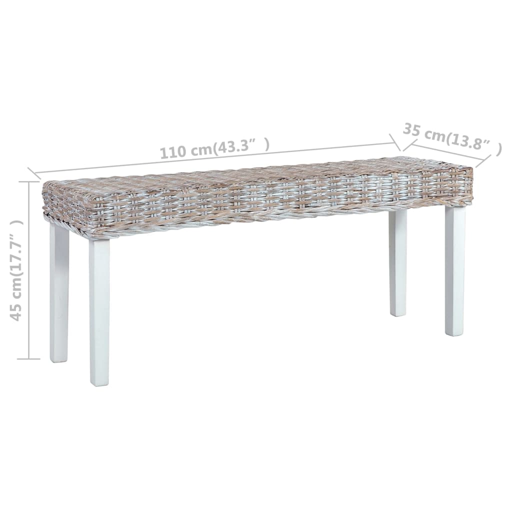 Benk 110 cm hvit naturlig kubu-rotting og heltre mahogni