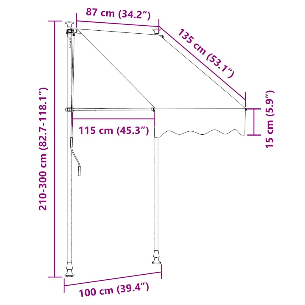 Manuell uttrekkbar markise 100 cm kremhvit