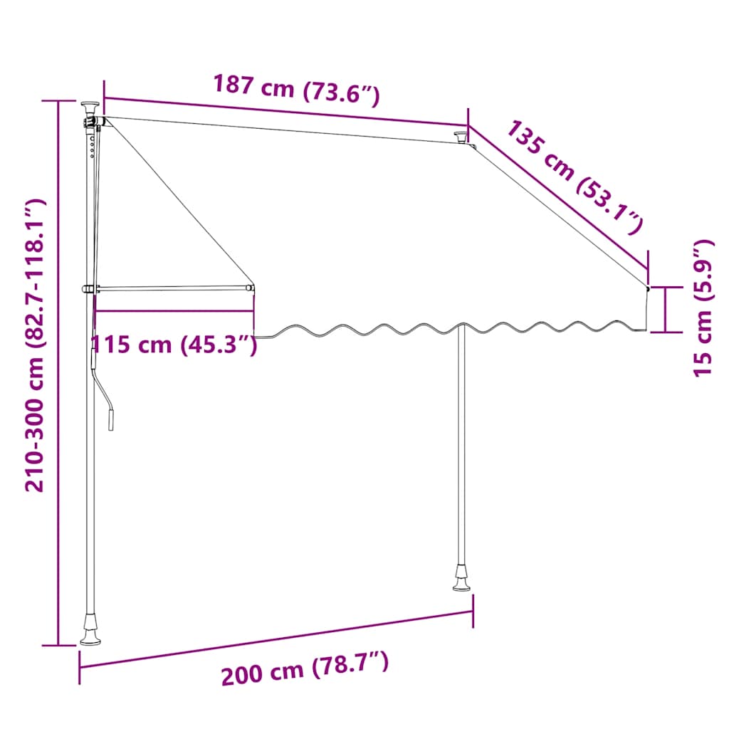 Manuell uttrekkbar markise med LED 200 cm gul og blå