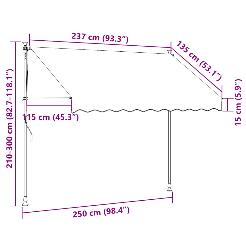 Manuell uttrekkbar markise med LED 250 cm gul og blå