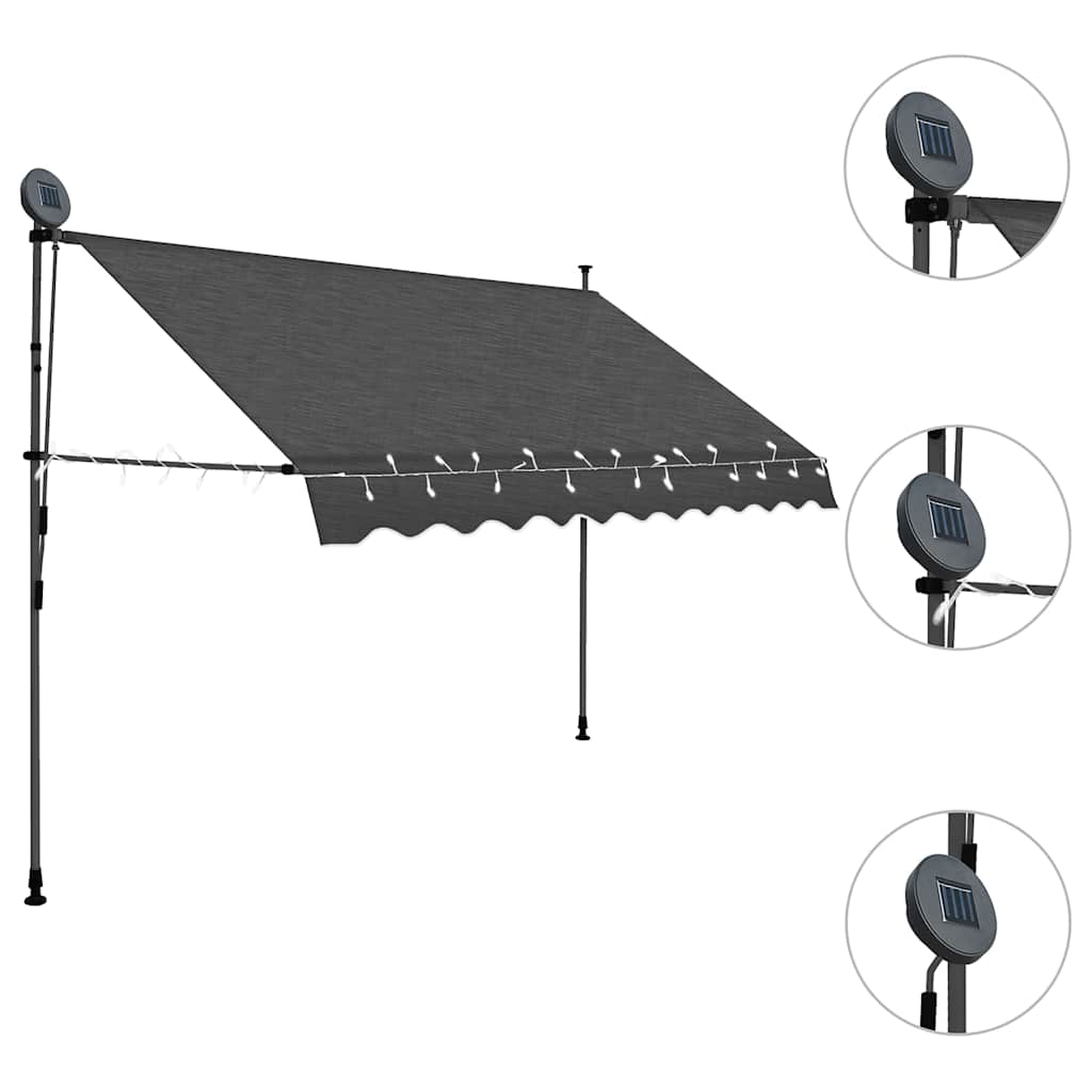 Manuell uttrekkbar markise med LED 250 cm antrasitt