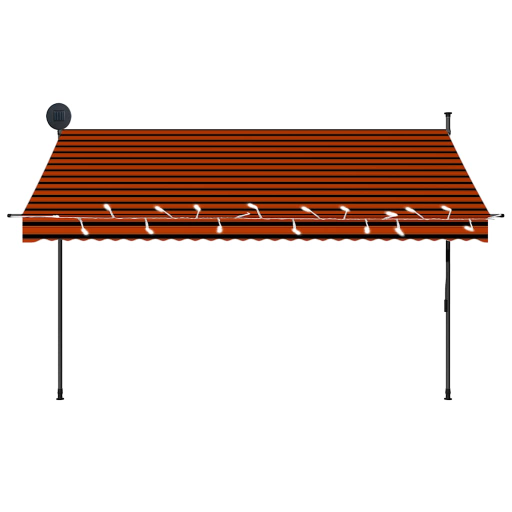 Manuell uttrekkbar markise med LED 300 cm oransje og brun vidaXL