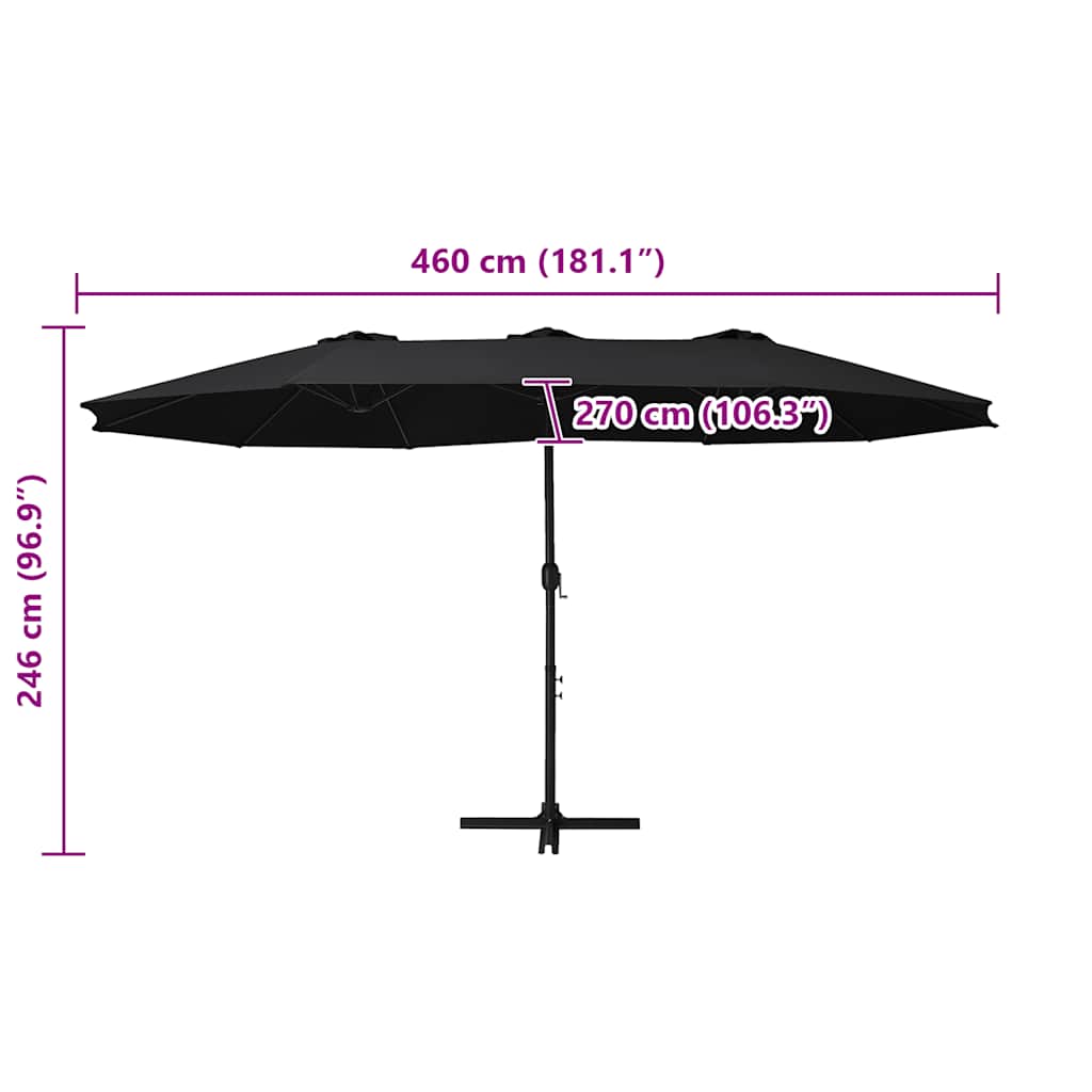 Parasol med aluminiumsstang 460x270 cm svart