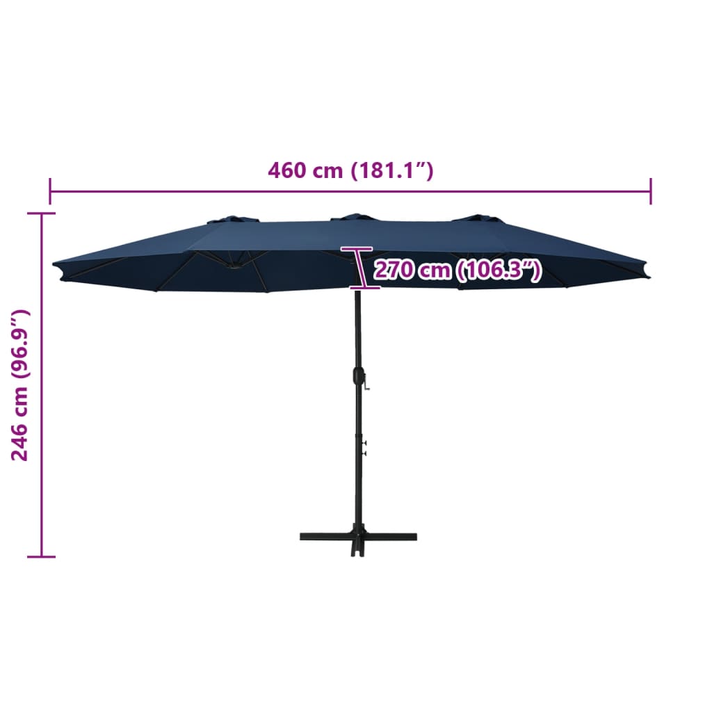 Parasol med aluminiumsstang 460x270 cm blå