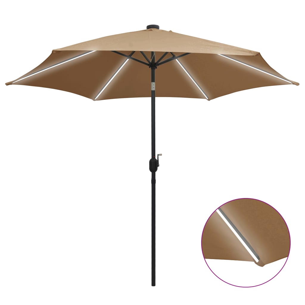 Hageparasoll med LED-lys og aluminiumsstang 300 cm gråbrun