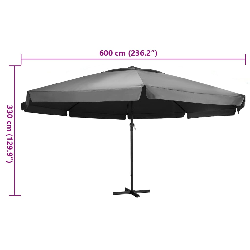 Parasoll med aluminiumsstang 600 cm antrasitt vidaXL