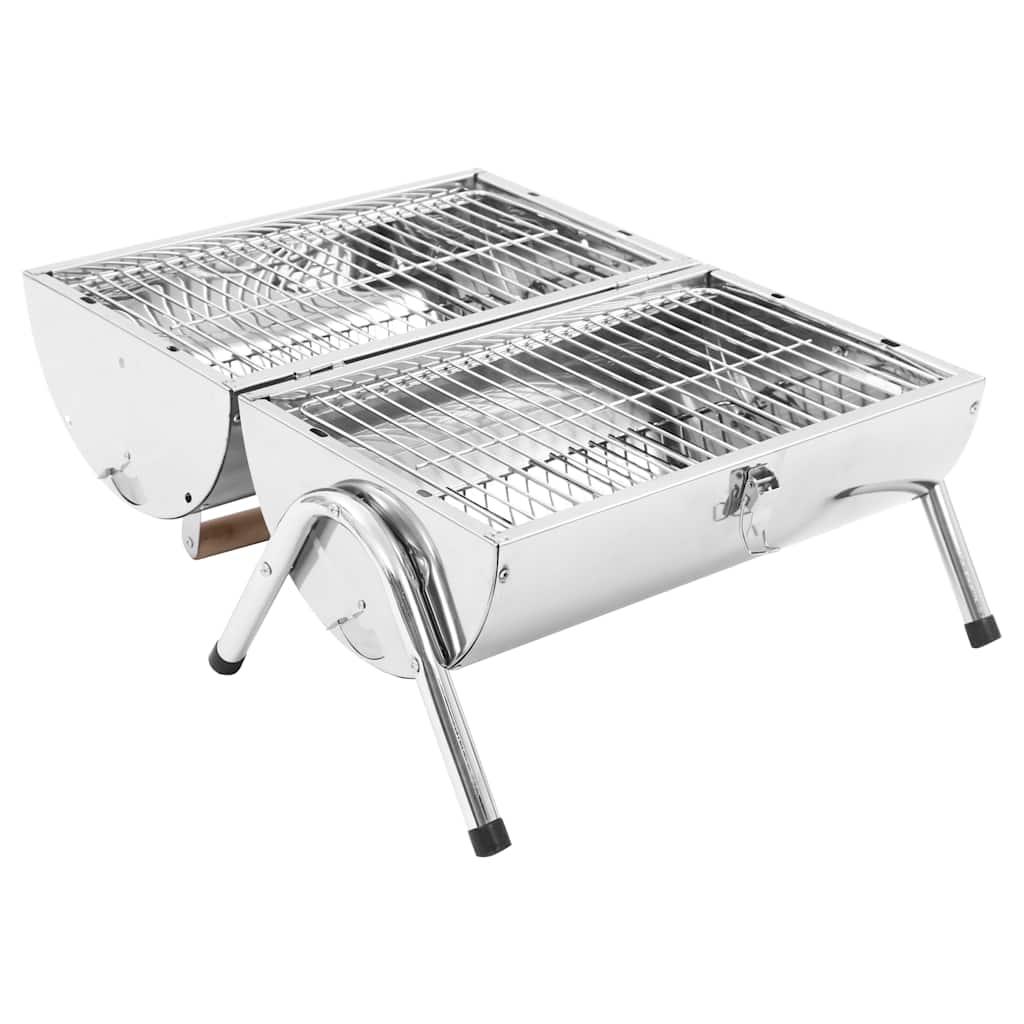 Bærbar bordgrill kull rustfritt stål doble rister vidaXL