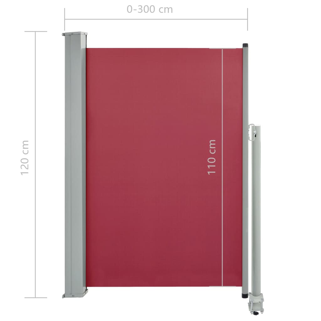 Uttrekkbar sidemarkise 120x300 cm rød