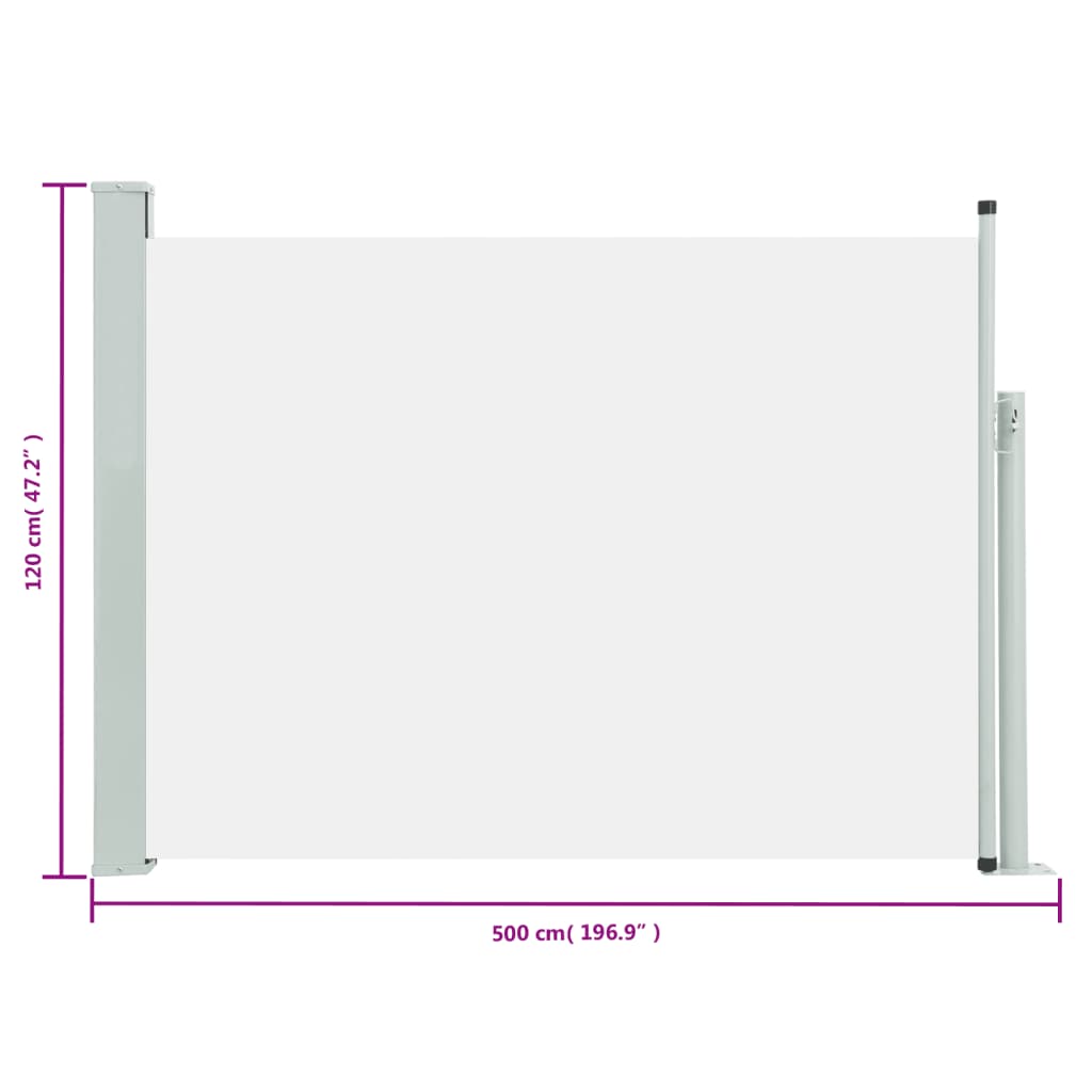 Uttrekkbar sidemarkise 120x500 cm kremhvit