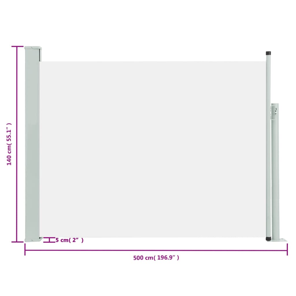 Uttrekkbar sidemarkise 140x500 cm kremhvit